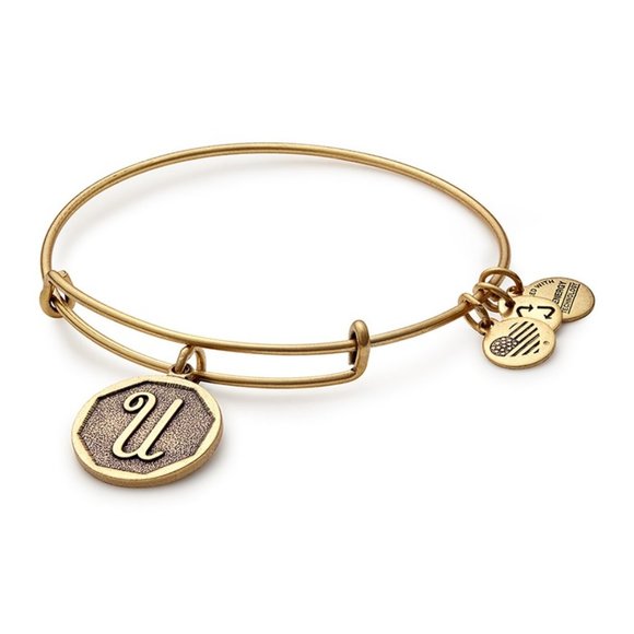 Alex and Ani Initial U Bangle Bracelet Gold Tone Adjustable Wire Made in USA NEW - Picture 1 of 5